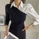 Shirt-panel Slim-fit Cable-knit Top