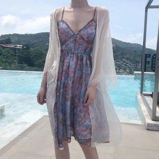 Sheer Long-sleeve Cardigan Almond - One Size