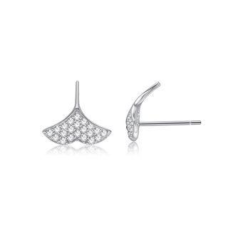 Sterling Silver Simple And Fashion Ginkgo Leaf Stud Earrings With Cubic Zircon Silver - One Size