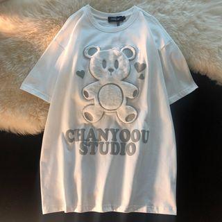 Short-sleeve Heart Bear Lettering T-shirt