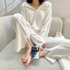Set: Henley Hoodie + Slit Boot-cut Pants