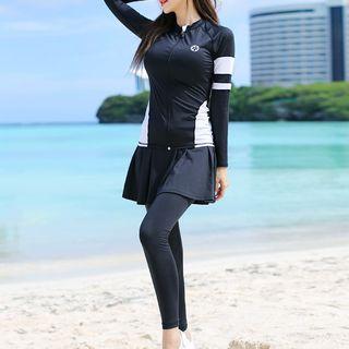Set: Plain Tankini Top + Swim Dress + Zip Rashguard + Pants