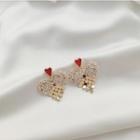 Heart Stud Earring 1 Pair - 925 Silver Stud - Red & Gold - One Size