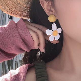 Acrylic Flower Dangle Earring 1 Pair - White Acrylic Flower - One Size