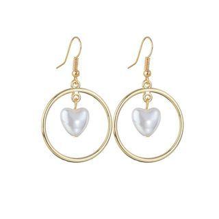 Faux Pearl Heart Alloy Hoop Dangle Earring