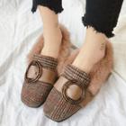 Furry Trim Plaid Loafers