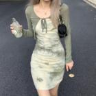Spaghetti Strap Tie-dyed A-line Dress / Cropped Cardigan