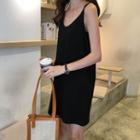 Spaghetti Strap Plain Dress Black - One Size