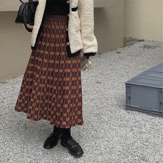 Flower Print Knit Maxi A-line Skirt