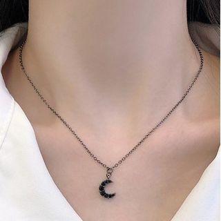 Rhinestone Moon Pendent Necklace One Size - One Size