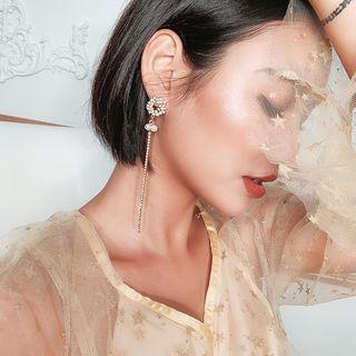 925 Sterling Silver Rhinestone Fringe Earring As Shown In Figure - One Size