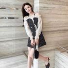 Cold-shoulders Ruffled Tweed A-line Dress