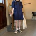 Elbow-sleeve Sailor Collar A-line Polo Dress
