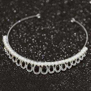 Set: Wedding Tiara + Dangle Earring + Pendant Necklace Necklace & 1 Pair - Clip On Earrings - White - One Size