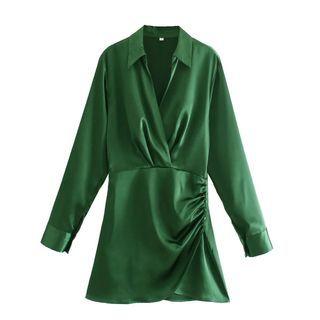 Silky Mini Sheath Shirtdress
