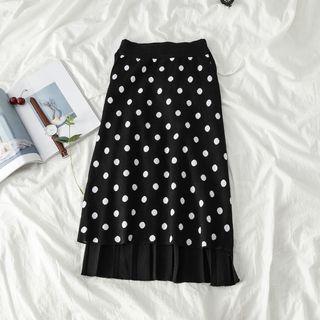 Polka-dot Panel A-line Skirt As Shown In Figure - One Size