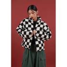 Checked Sherpa-fleece Zip-up Jacket Black - One Size