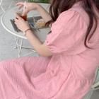 Square-neck Puff-sleeve Long Dress Pink - One Size