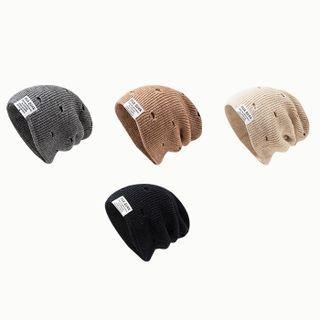 Lettering Applique Distressed Slouchy Beanie