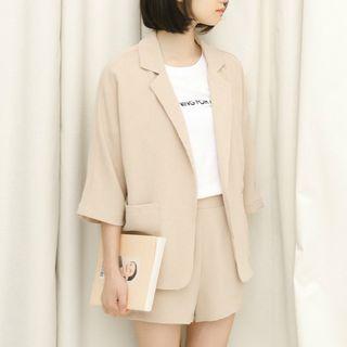 Set: Plain 3/4 Sleeve Blazer + Plain Shorts