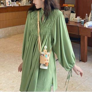 Shirred Mini A-line Dress Green - One Size