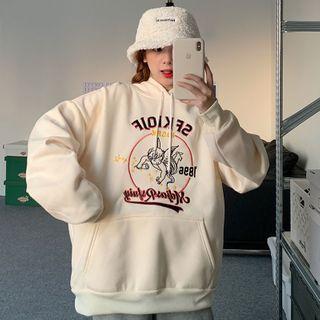 Lettering Angel Embroidered Hoodie