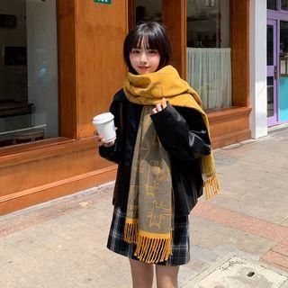 Fringed Cat Print Scarf
