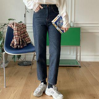 Plus Size Stitched Loose-fit Jeans