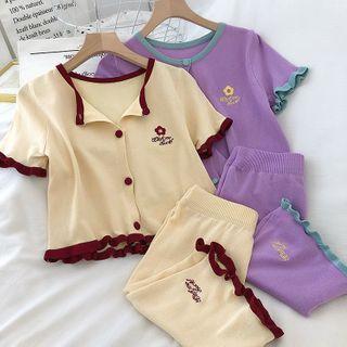 Set Of 2: Short-sleeve Knit Top + Knit A-line Skirt