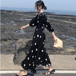 3/4-sleeve Dotted Maxi Sundress