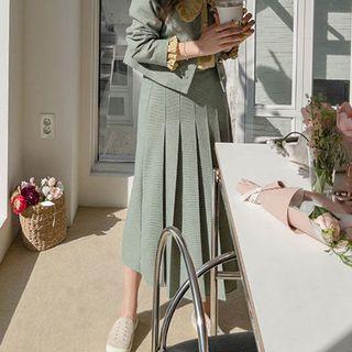 Band-waist Pleated A-line Skirt Green - One Size