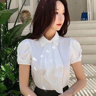 Short-sleeve Lace Paneled Shirt