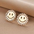 Rhinestone Smiley Face Earring Qr092 - 1 Pair - Gold - One Size