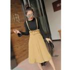 Set: Bell-sleeve Knit Top + A-line Jumper Skirt