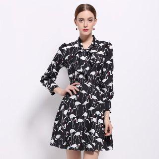 Tie-neck Printed Silk Shirtdress