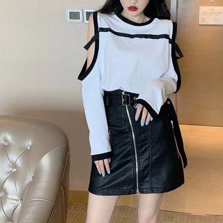 Long-sleeve Paneled Cold-shoulder Shirt