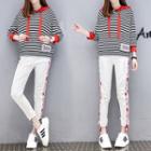 Set: Striped Hoodie + Cropped Ripped Jeans