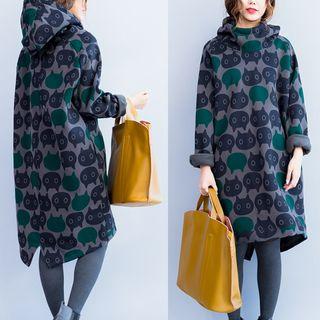 Cat Print Long Sleeve Dress