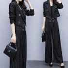 Set: Cropped Striped Double-breasted Blazer + Wide Leg Pants