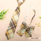 Set: Plaid Neck Tie + Bow Tie Jk043 - Set Of 2 - Neck Tie & Bow Tie - Yellow - One Size