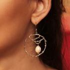 Freshwater Pearl Alloy Hoop Dangle Earring E68655 - 1 Pair - Gold - One Size