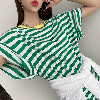 Contrast-trim Stripe T-shirt Dress