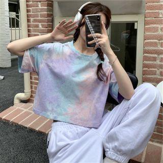 Short-sleeve Round Neck Tie-dyed Cropped T-shirt