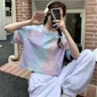 Short-sleeve Round Neck Tie-dyed Cropped T-shirt