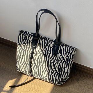 Zebra Print Tote Bag Zebra Pattern - Black & Beige - One Size