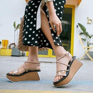 Genuine Leather Clear Panel Strappy Platform Sandals