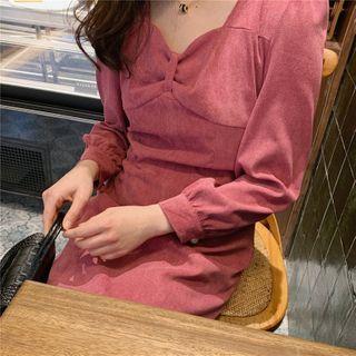 Long-sleeve Corduroy Mini Dress As Shown In Figure - One Size