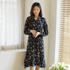 Open-placket Floral Midi Dress