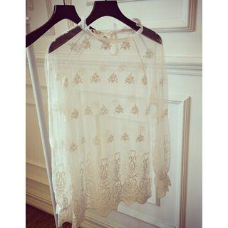 Embroidered Mesh Long-sleeve Top