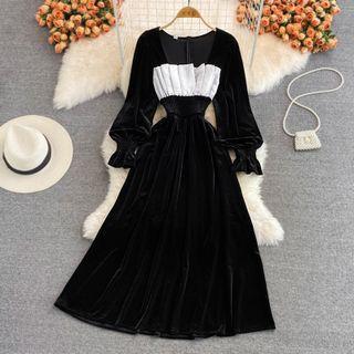 Color Block Velvet Maxi Dress